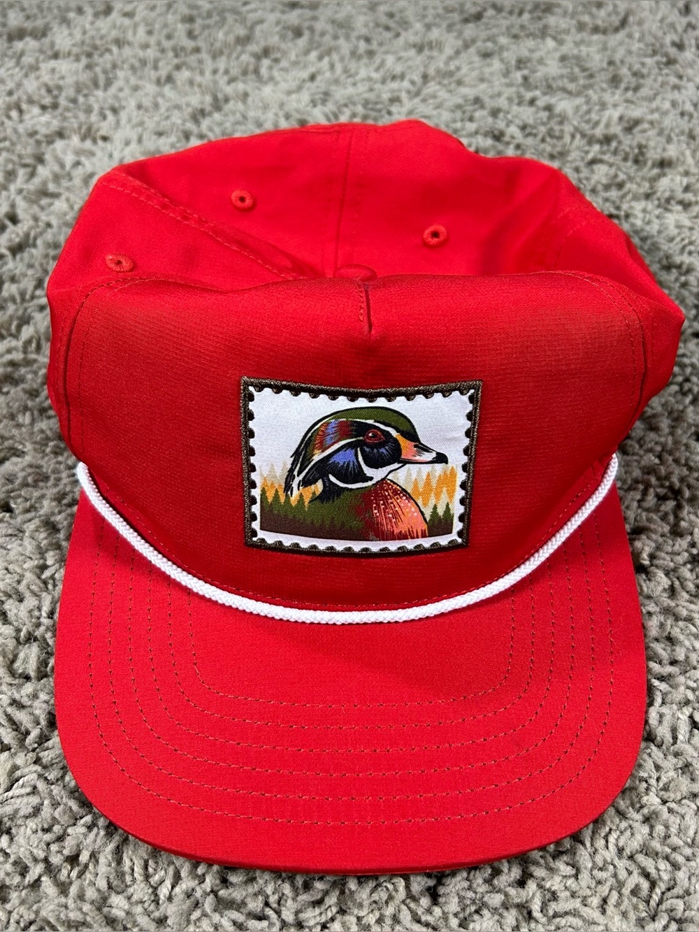 Burlebo Baseball Cap Mens OS Red Duck Stamp White Rope  Adjustable Snap Back Hat